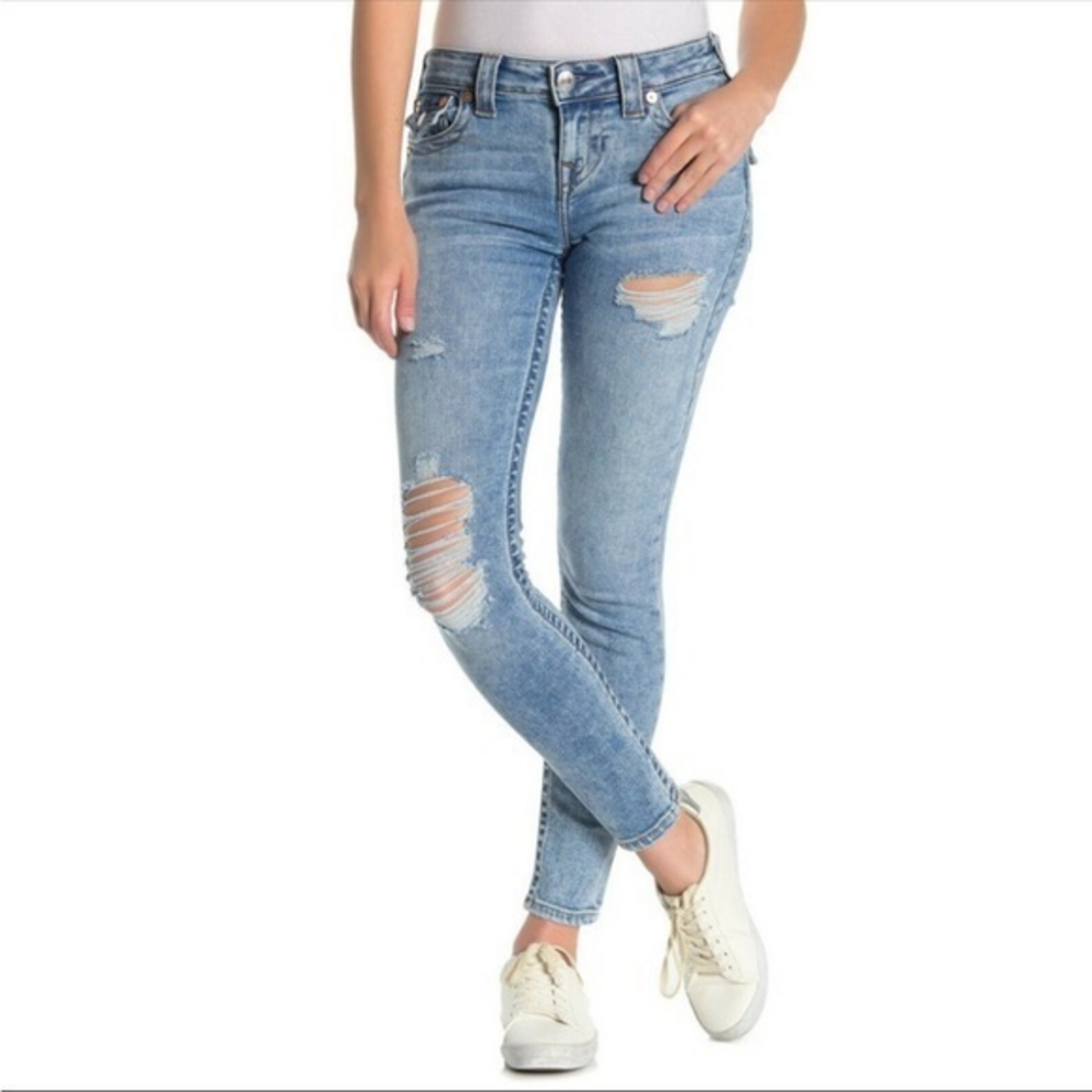 True Religion Light Blue Distressed Skinny Jeans